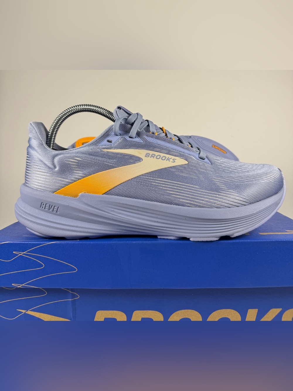 Women's Brooks Revel 8, Blue Heron/Coconut/Orange, 10 B Medium US